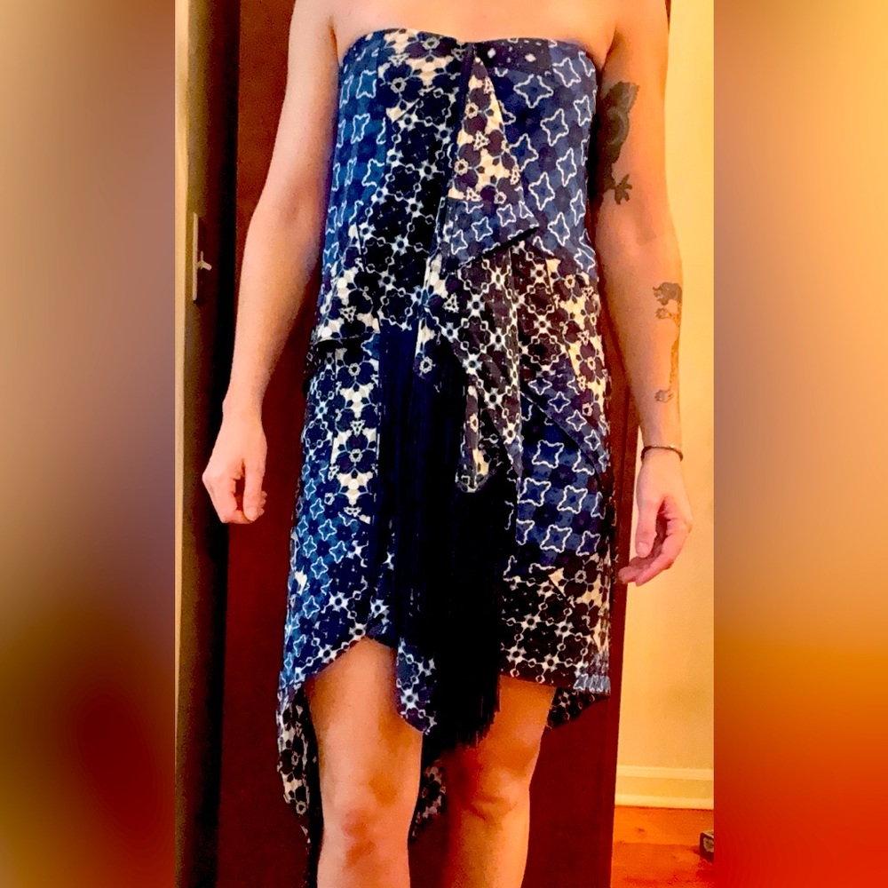 Blue and White Strapless Dress